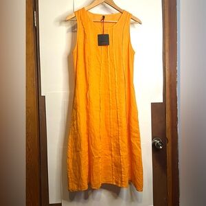NWT Inizio Women’s Size S Orange Linen A-Line Dress Made in Italy
